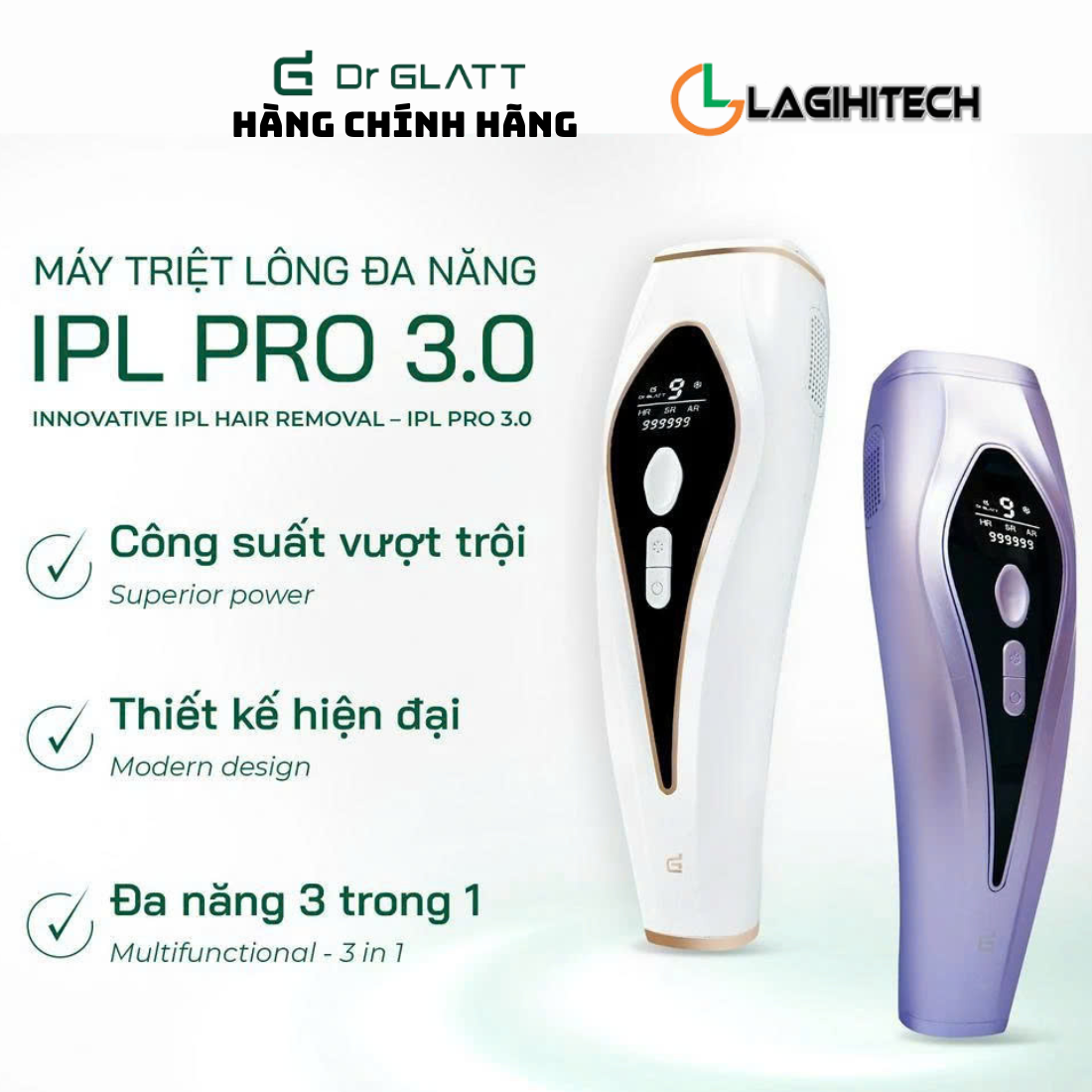 (LAGIHITECH)Máy triệt lông & trẻ hóa da IPL PRO / IPL PRO 3.0 thương hiệu DR GLATT - Hàng Chính Hãng