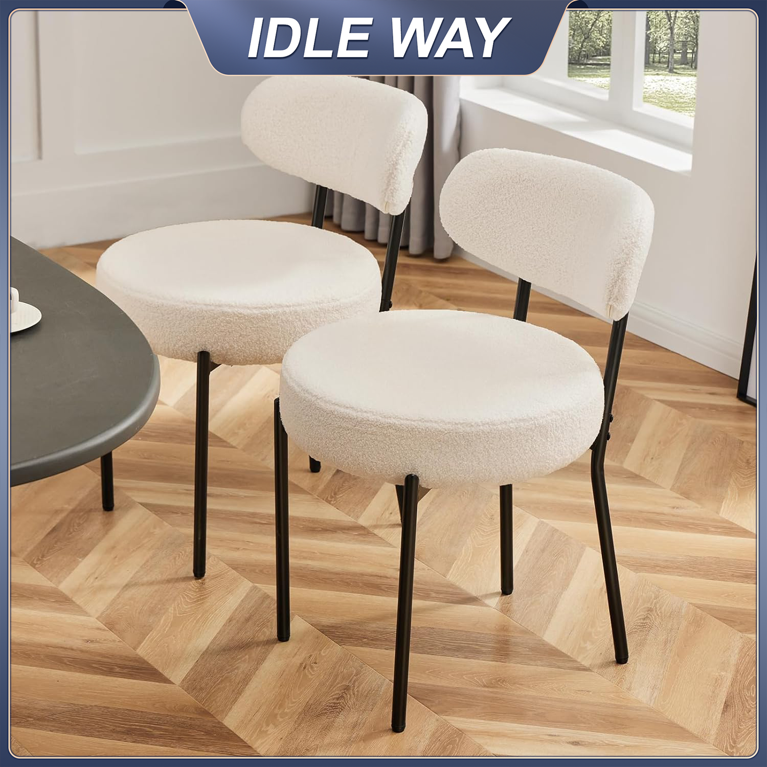 Idle Way Ghế bar Bắc Âu cao cấp 48cm Đệm nỉ lông cừu thoáng khí, tháo giặt Tựa lưng cong chân thép 300kg Không tay vịn tiết kiệm không gian Dùng cho bàn trang điểm bếp Màu xám/trắng