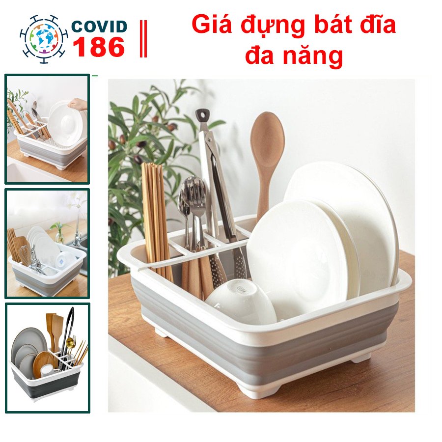 Kệ úp chén bát, khay úp chén bát dĩa muỗng gấp gọn, có khe thoát nước thông minh, gấp gọn tiết kiệm diện tích