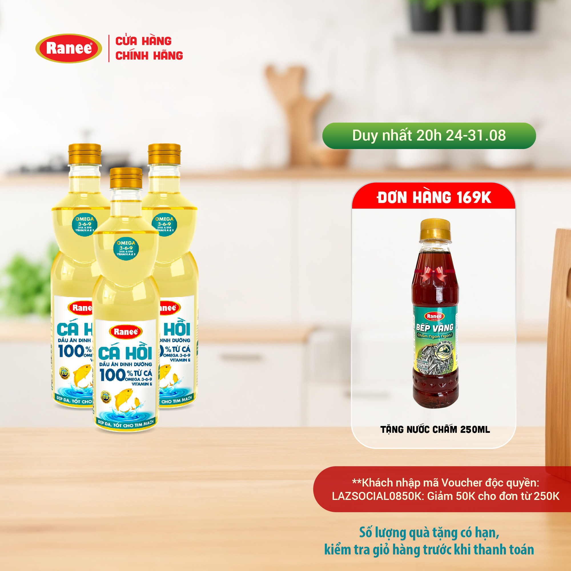 Combo 3 chai dầu ăn ranee cá hồi 950ml
