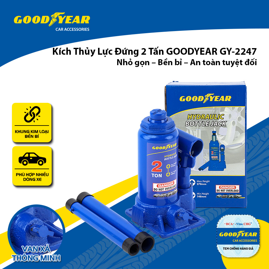 2 Ton Hydraulic Jack for Lifting Heavy Objects Goodyear Gy-2247 Car Jack - Genuine Import Giá 615,000 Đồng*Miễn phí vận chuyển