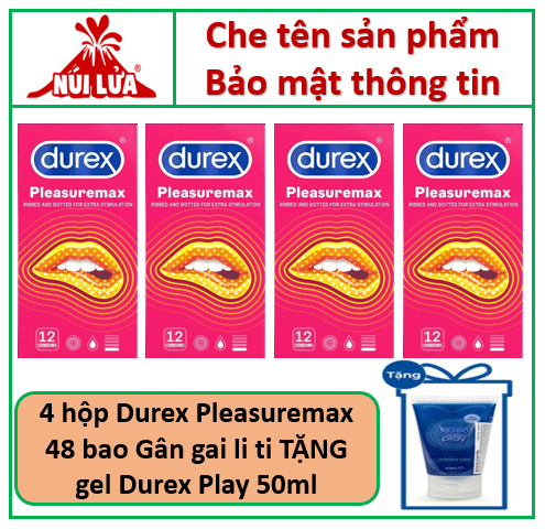 [HCM]4 Hộp 48 Cái Bao Cao Su GÂN GAI Durex PleasuareMax + 1 Tuýt Gel Bôi Trơn Durex Play