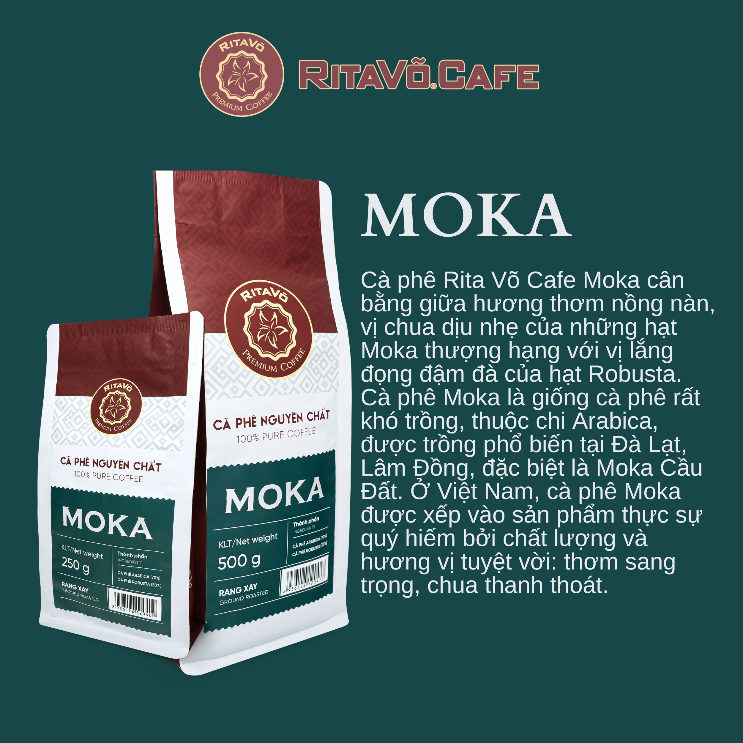 Cà phê rang xay Rita Võ Cafe Moka 250g