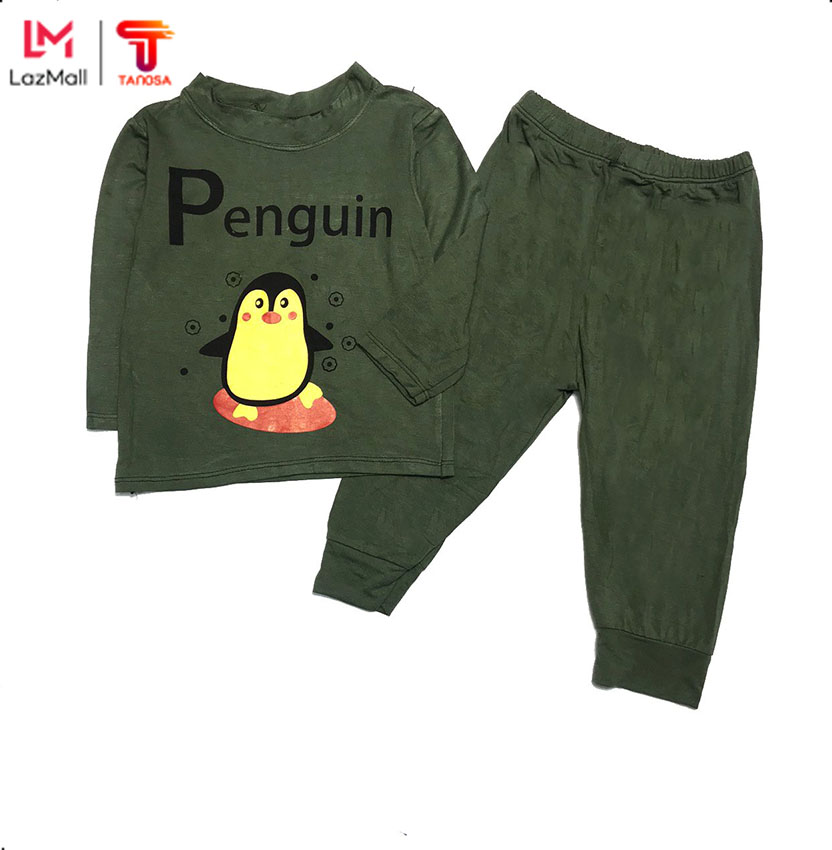 TANOSA Bộ Dài Tay Trẻ Em Cotton Penguin Chim Cánh Cụt Cho Bé Từ 7 Tới 22kg