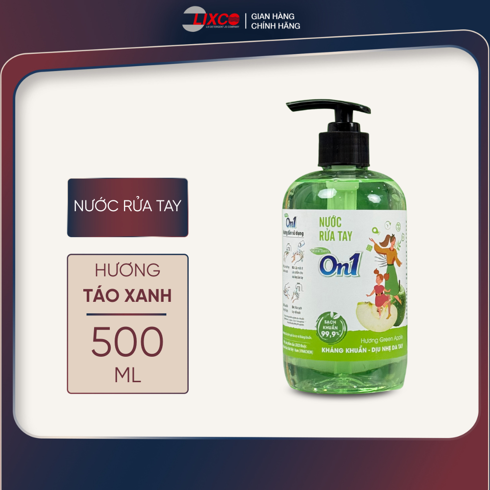 Nước rửa tay sạch khuẩn On1 500ml hương Green Apple RT515 Lixco Việt Nam