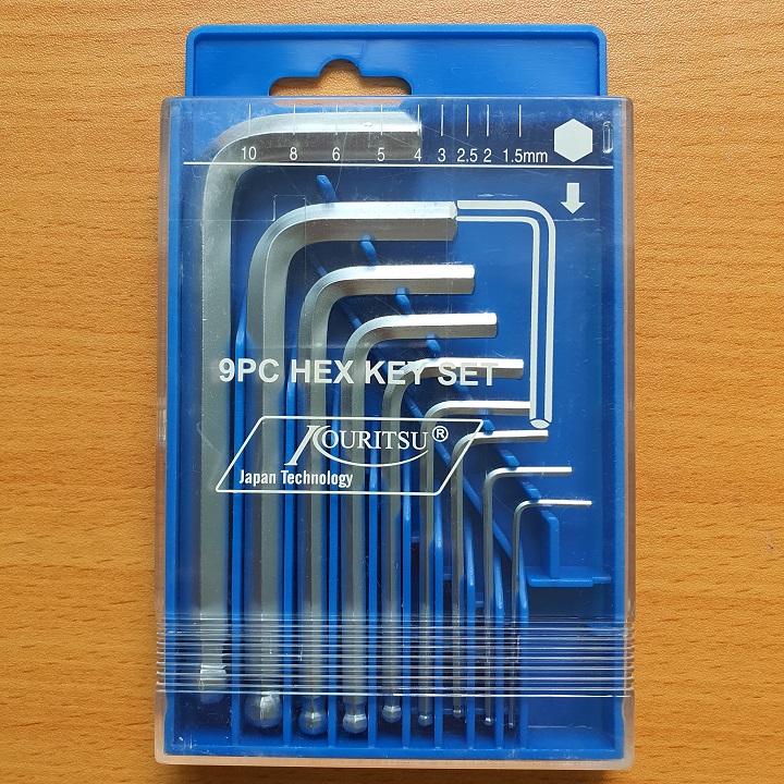 Bộ lục giác bi ngắn Nhật Bản Kouritsu 9 cây kích cỡ từ 1.5-10mm thép CVR cao cấp, phù hợp với nhiều loại bulong, ốc vít