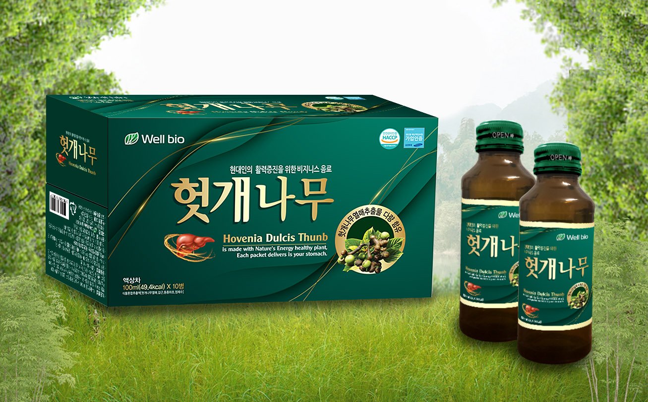 Nước giải rượu Hovenia Hộp 10 chai x 100ml. Hỗ trợ giải rượu. Tăng cường bảo vệ chức năng gan – Hãng Wellbio Hàn Quốc