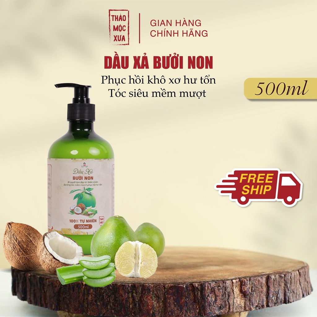 Dầu xả bưởi non-thảo mộc xưa giúp phục hồi khô xơ hư tổn và dưỡng tóc mềm mượt óng ả 500ml