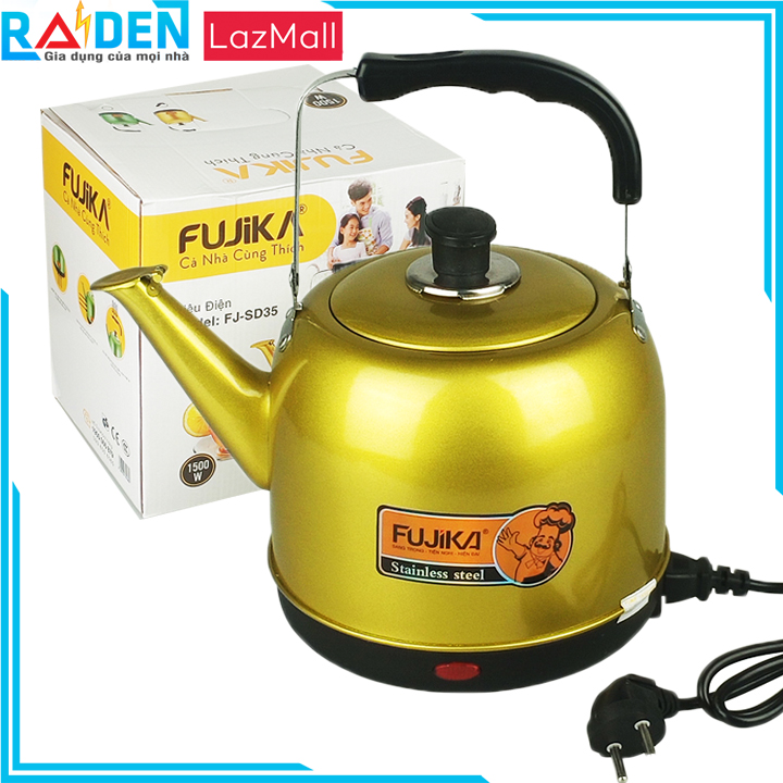 Ấm Siêu Tốc Inox 4L/5L Fujika FJ-SD35/FJ-SD45/FJ-SD40/FJ-SD50 Phun Sơn Tĩnh Điện Công Suất 1500W Tiết Kiệm Điện Cho QuánNhà Hàng-Hàng Chính Hãng