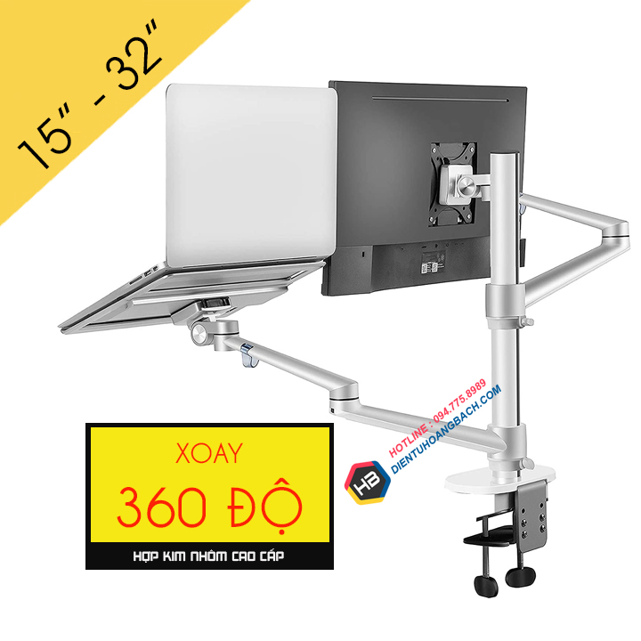 Giá Treo Màn Hình OL 3L 15 - 32 Inch Kèm Kệ Đỡ Laptop - Macbook - Ipad 11 - 17.2 Inch - Hợp Kim Nhôm Cao Cấp
