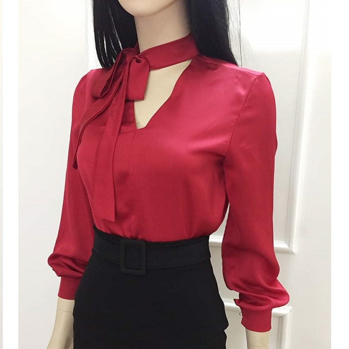 Áo Sơ Mi Nữ Công Sở Tay Dài Dây Cổ Cột Nơ Nhiều Kiểu