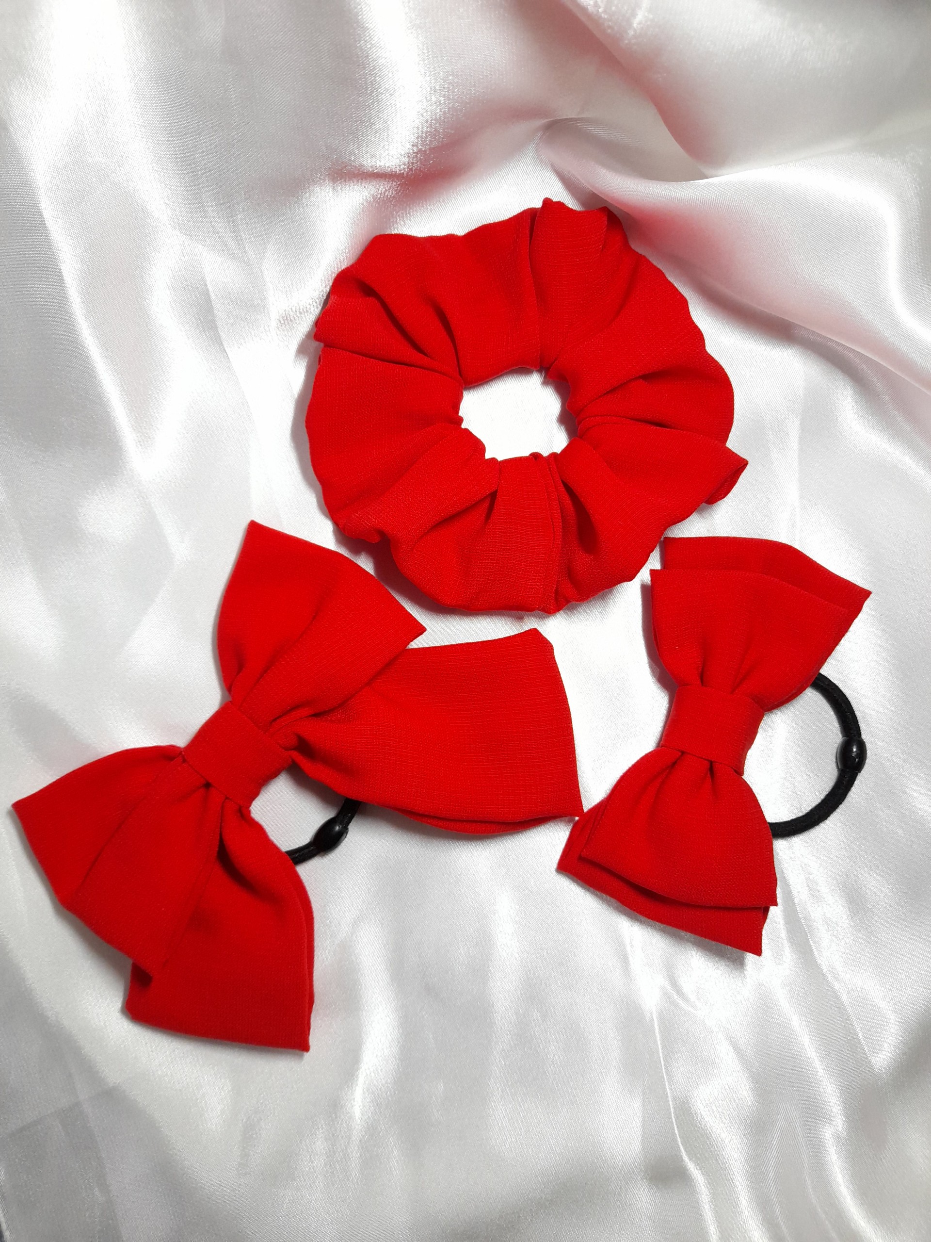 Set 03 món cột tóc handmade màu đỏ