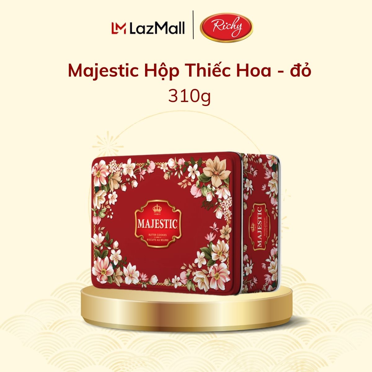  Hộp Bánh Tết Majestic Hoa Nhí Hộp Thiếc 3 màu 310g - Bánh Kẹo Richy 