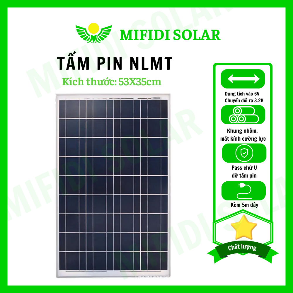 Tấm pin năng lượng mặt trời solar panel kích thước 530 x 350 x 17mm gồm đé gắn chữ u + ốc vít. dành cho đèn năng lượng mặt trời 100w - 200w