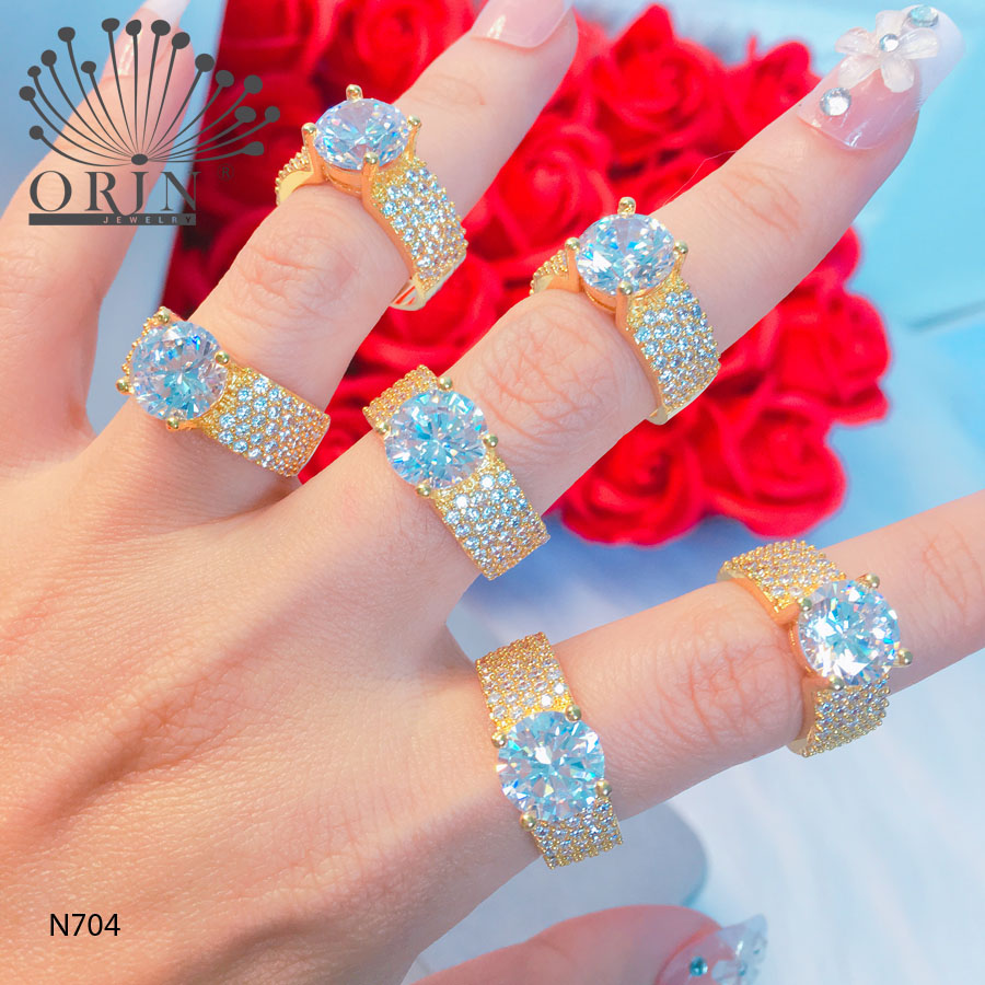 Nhẫn nữ đính đá hột cao dạng bản cao cấp Orin N704 - Long Tien