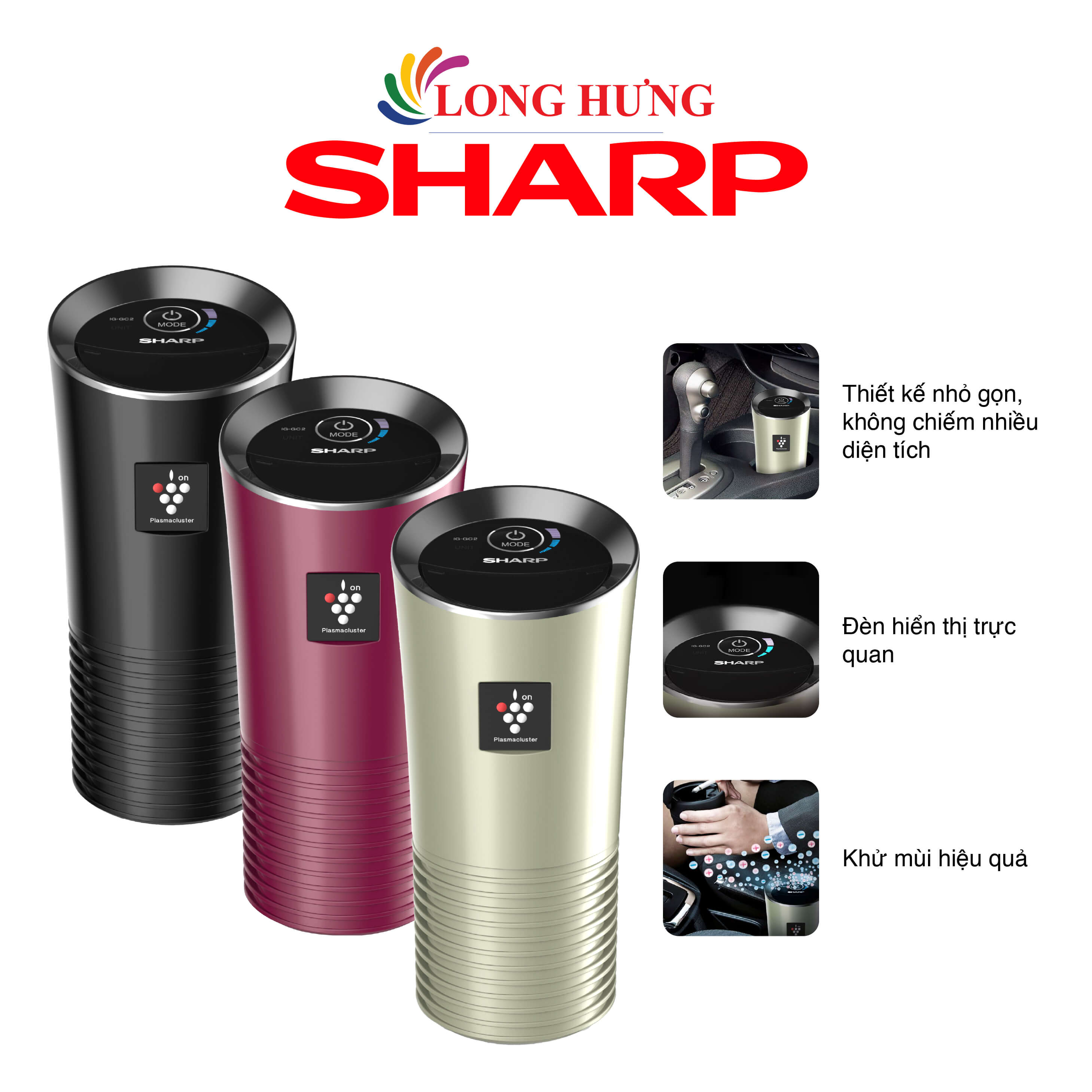 Máy lọc không khí trên xe hơi Sharp IG-GC2E - Hàng chính hãng -Sử dụng trong ô tô, phạm vi lọc hiệu quả: Dưới 3.6 m², khử mùi nhanh với chế độ Turbo Air Flow,