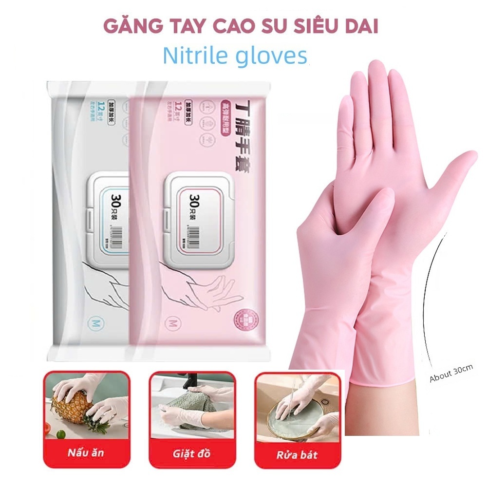 Set 30 Găng Tay Cao Su Nitrile Cao Cấp Siêu Dai Thật Da, Găng Tay Rửa Chén Làm Bếp Vệ Sinh Nhà Cửa