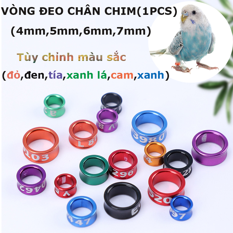 Nhẫn đeo chân cho chim cảnh,Vòng nhôm đeo chân chim, Vòng chân vẹt 4mm 5mm 6mm 7mm hiện có 6 màu