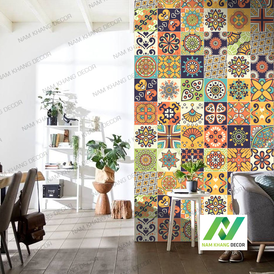 Decal gạch bông Set 30 ô 20cm - NK46 ( cam đoan bán decal nhựa 100%)