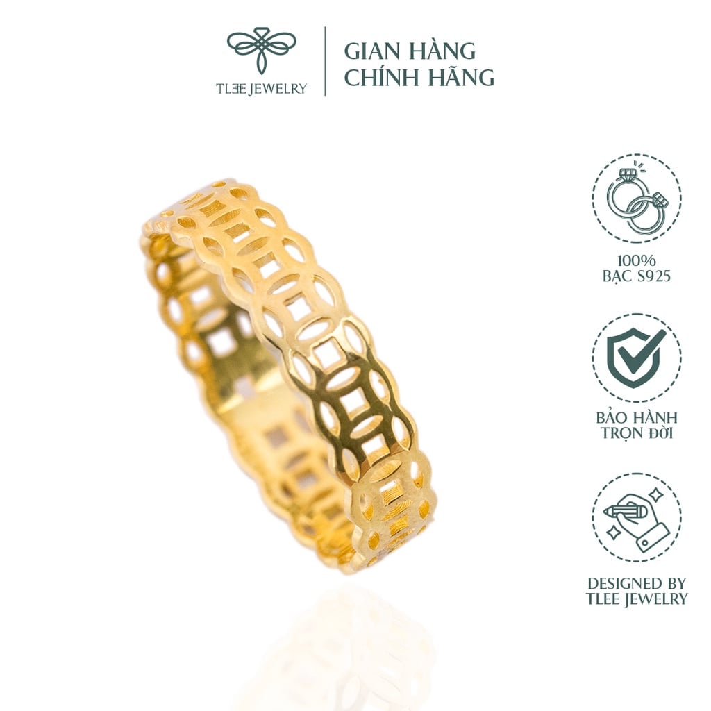 Nhẫn bạc nữ TLEE kim tiền mạ vàng 14k trơn cao cấp TleeJewelry A0136