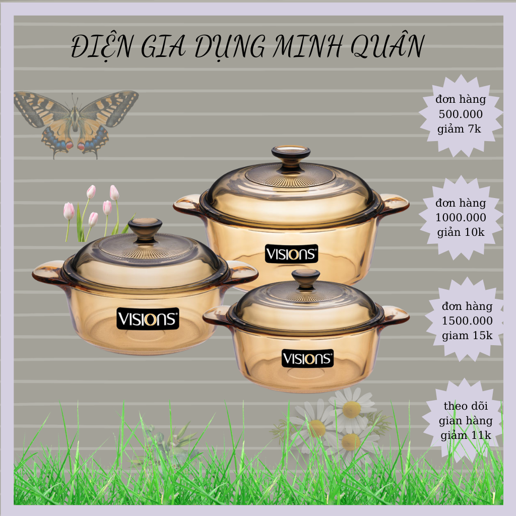 Bộ 3 nồi thủy tinh visions vs-332 hàng chính hãng , bảo hành 10 năm