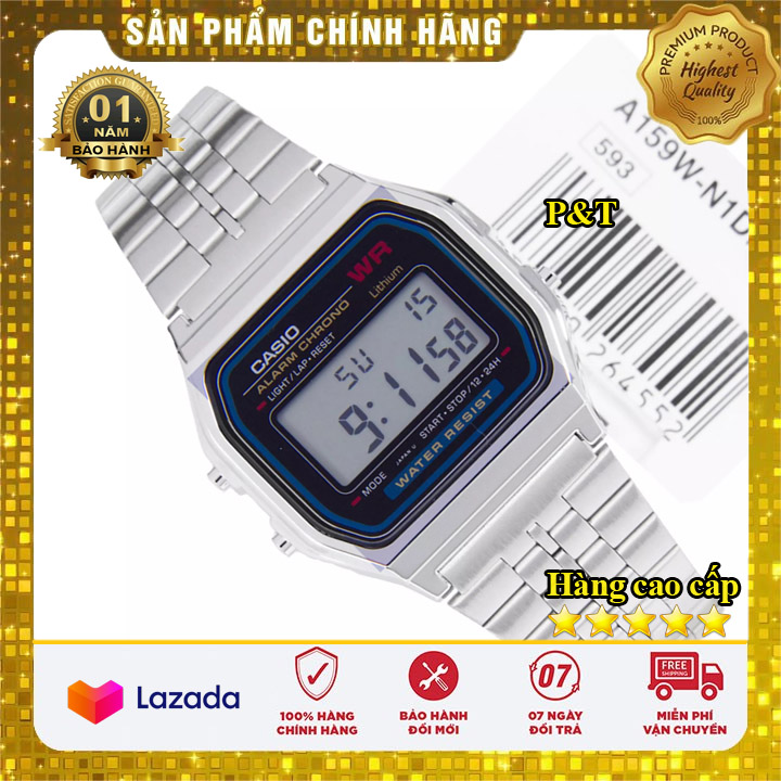 Đồng hồ Nam Casio A159 Silver điện tử dây thép không gỉ - Kính chống xước - Bảo hành 12 tháng - Sang trọng - Đồng hồ P&T [ FreeShip- Hàng cao cấp- Full box ]