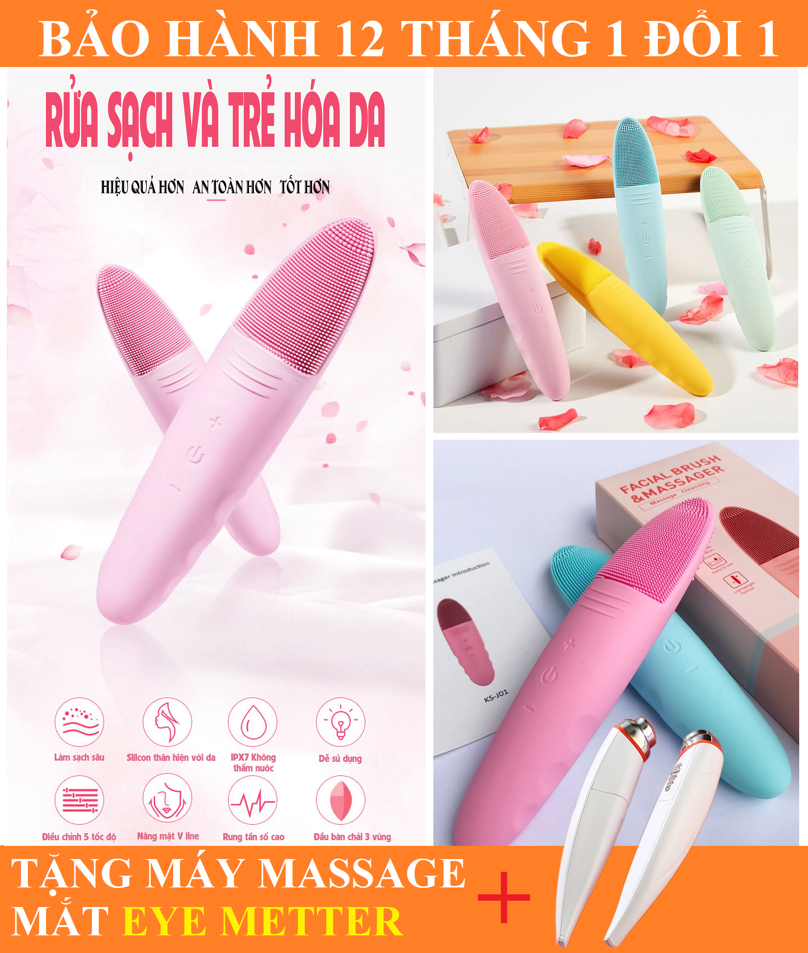 [BH 1 ĐỔI 1] Máy Rửa Mặt AIKEDILI FICAL BRUSH & MASSAGER + QUÀ TẶNG