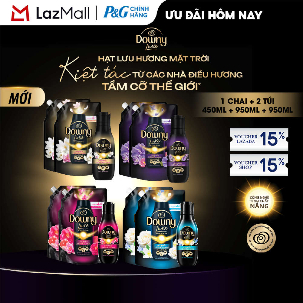 Combo 1 Chai kèm 2 Túi Nước Xả Vải Downy Lux Hương Harmony/ Mystique - Chai 450ML  Túi 1Lx2