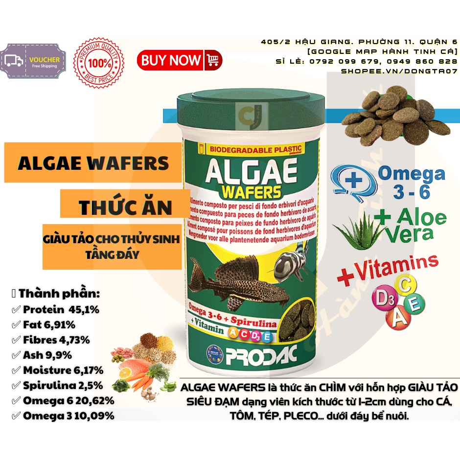 Thức Ăn Cho Pleco, Cá Chuột, Tép, Tầng Đáy - Prodac Algae Wafers
