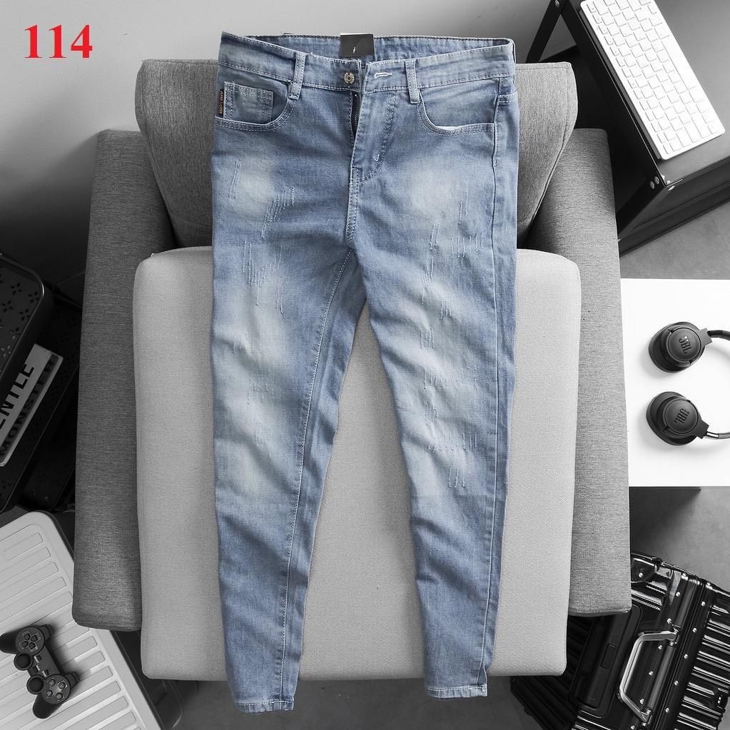 Quần jean nam trơn màu xanh nhạt, form slimfit ôm nhẹ, chất co giãn, quần jean KJ114 VIOLETSTORE