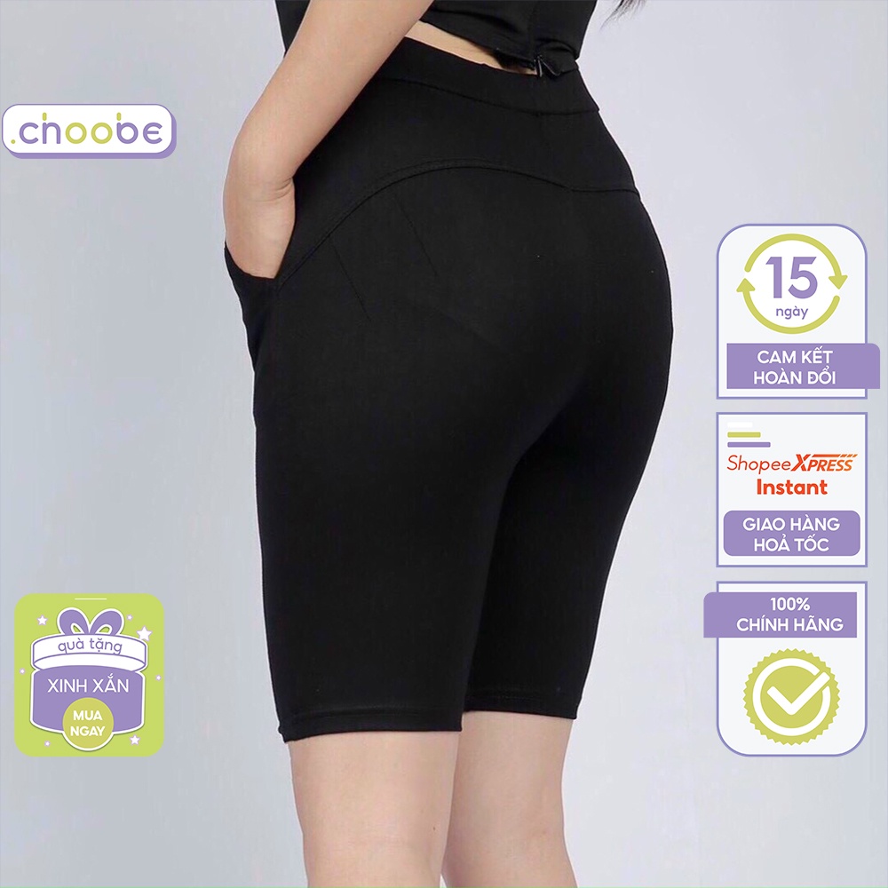 Quần legging nữ Choobe nâng mông lưng cạp cao vải thun dày dặn đùi ngố lửng ôm body bó mặc nhà tập gym yoga Q33