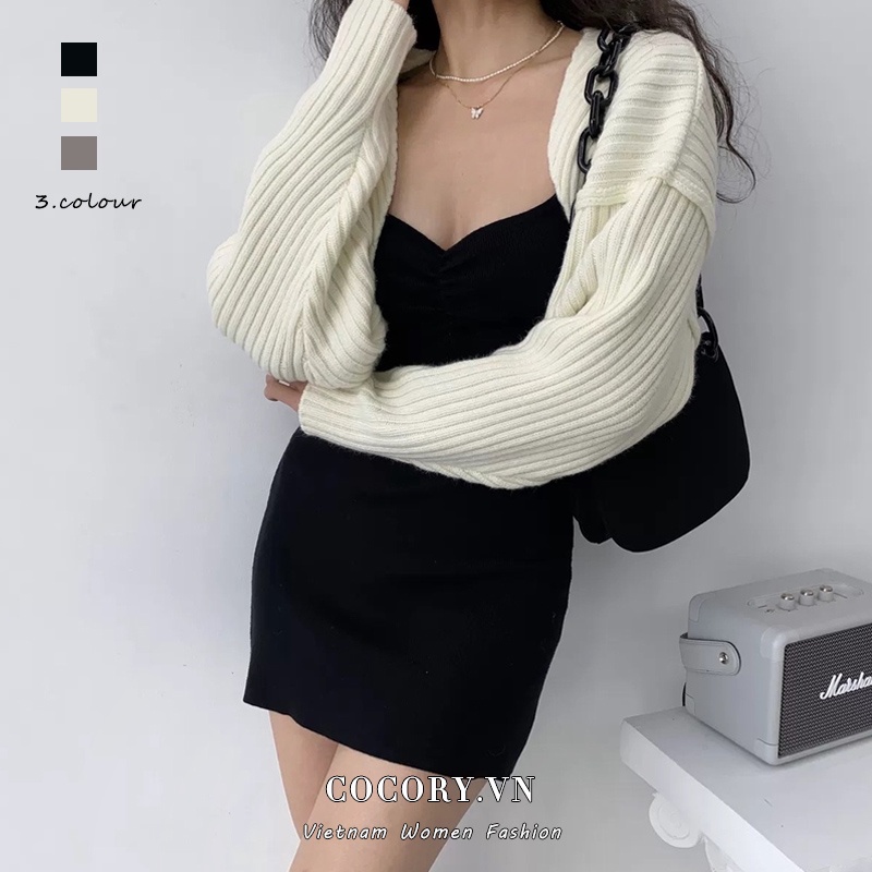 Áo khoác cardigan gân len fom croptop phối áo dây áo ống k9 love 27