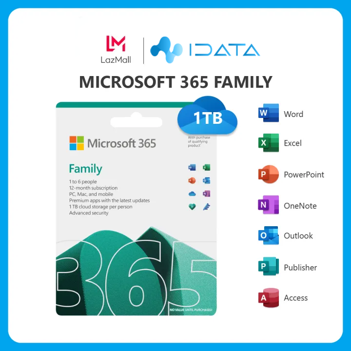 Phần mềm Microsoft Office 365 Family | 12 tháng | Dành cho 6 người| 5 thiết bị/người | Trọn bộ ứng dụng Office | 1TB lưu trữ OneDrive