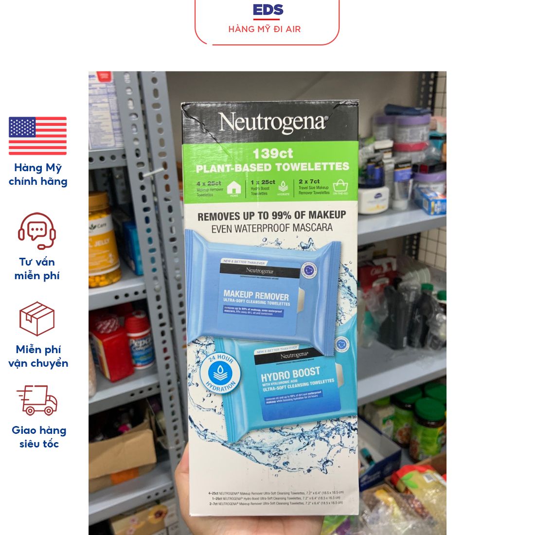 Khăn giấy ướt tẩy trang date 3/2025 Neutrogena Makeup Remover Towelettes - EDS Hàng Mỹ