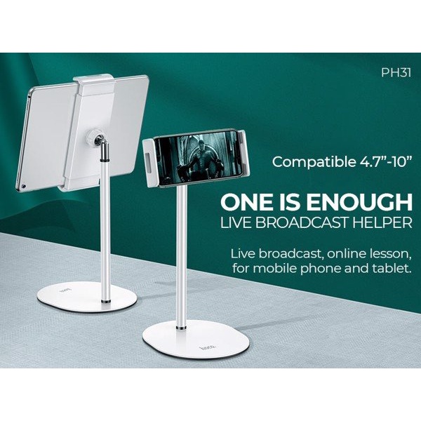 Giá đỡ điện thoại và máy tính bảng hoco ph31 plus, kẹp điện thoại và máy tính bảng từ 4.7 - 12.9inches loại để bàn xoay 360 độ