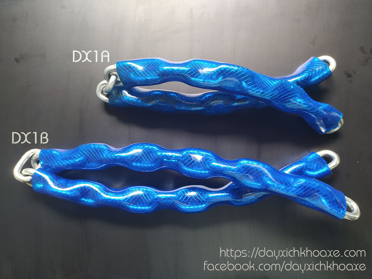 Dây xích khoá xe bọc 2 lớp lưới dẻo polyester - màu xanh - dx1a và dx1b