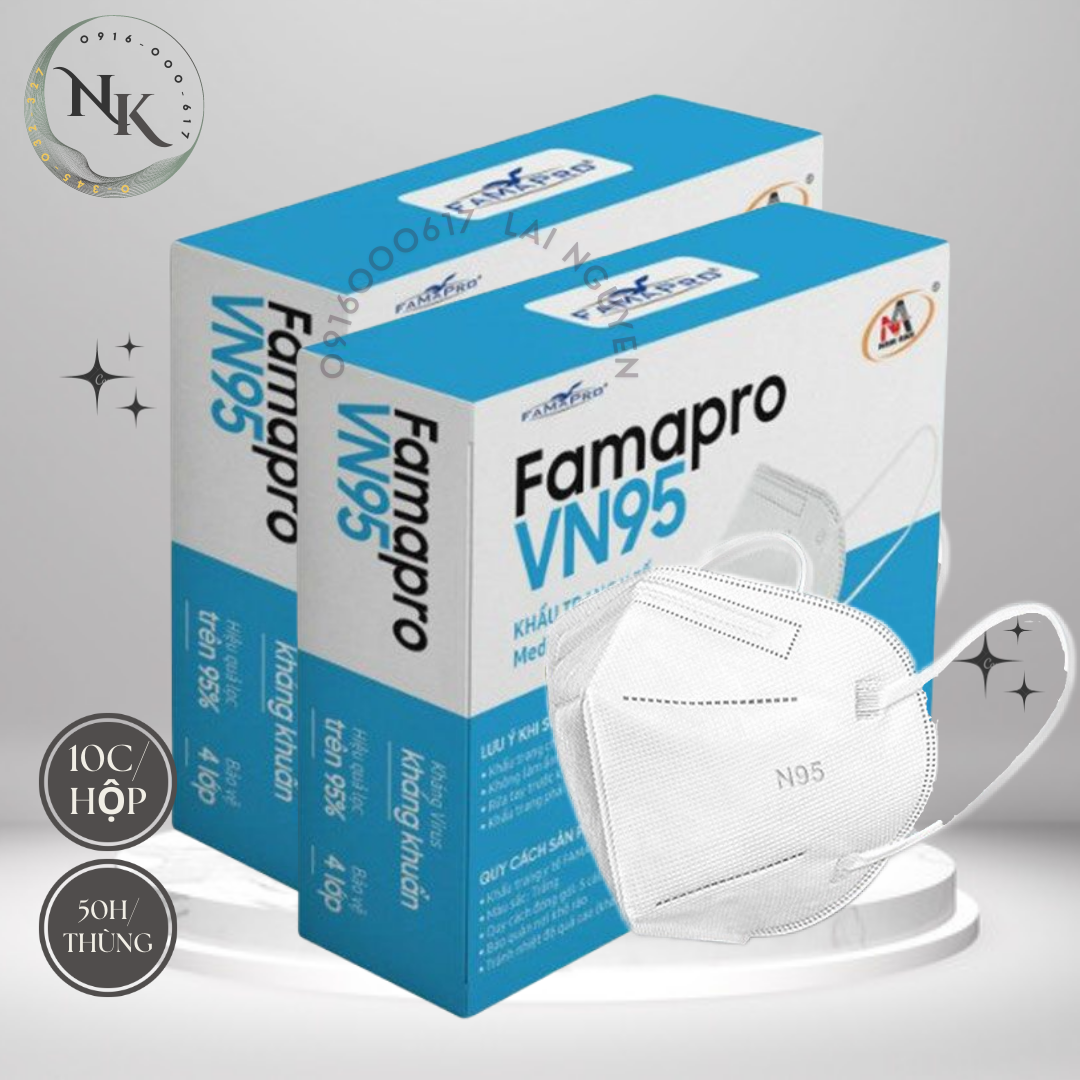 Khẩu trang y tế Famapro VN95 4 lớp màu trắng (10 cái/hộp)