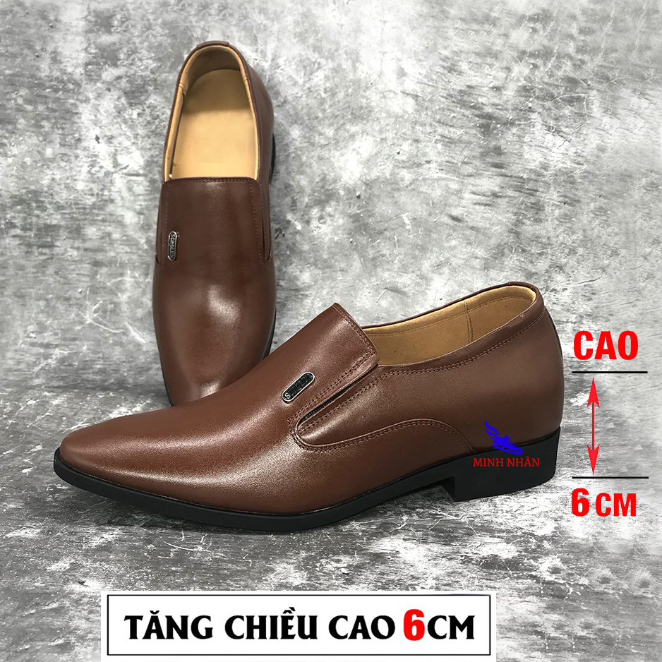 Minh Nhân - Giày tăng chiều cao nam 7cm Da bò Bảo hành 12 tháng Giày Tăng Chiều Cao Nam Cao Ẩn 7cm Kín Đáo Bí Mật Từ Bên Trong Giày Da Doanh Nhân Giày cưới Giày xỏ nam Giày Tây Giày Công Sở hàng hiệu cao cấp giá rẻ sang trọng G-12 màu nâu