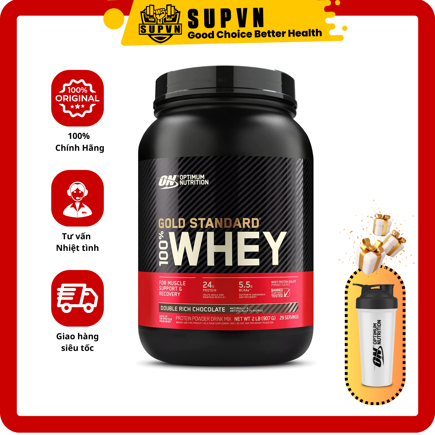 On Whey Gold 2lbs - Thực phẩm bổ sung hỗ trợ tăng cơ Whey Protein On Gold Standard
