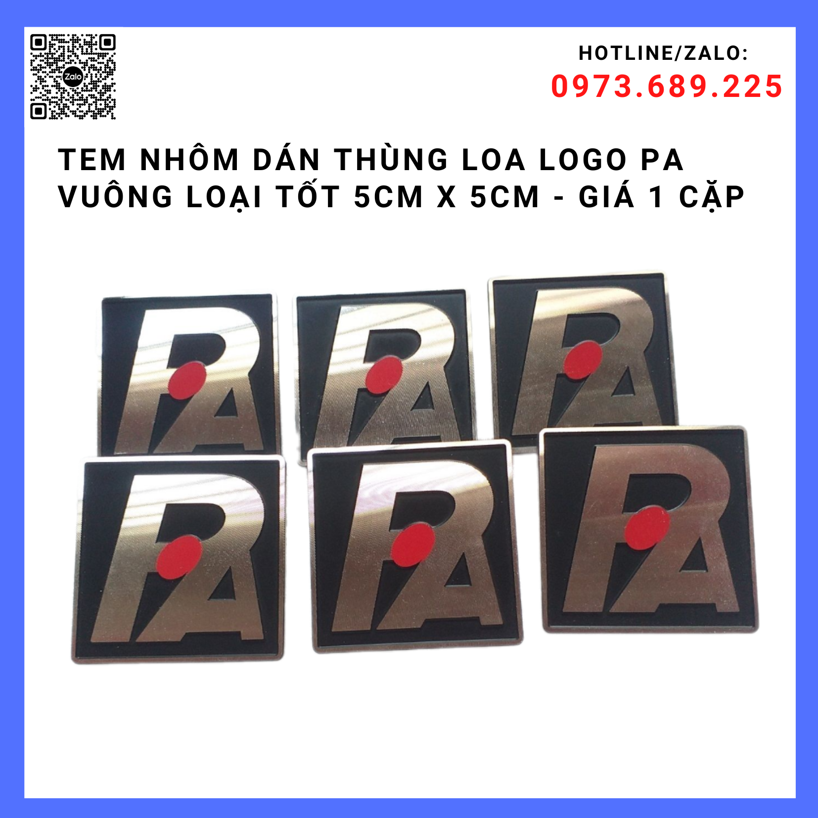 TEM NHÔM DÁN THÙNG LOA LOGO PA VUÔNG LOẠI TỐT 5cm x 5cm - GIÁ 1 CẶP