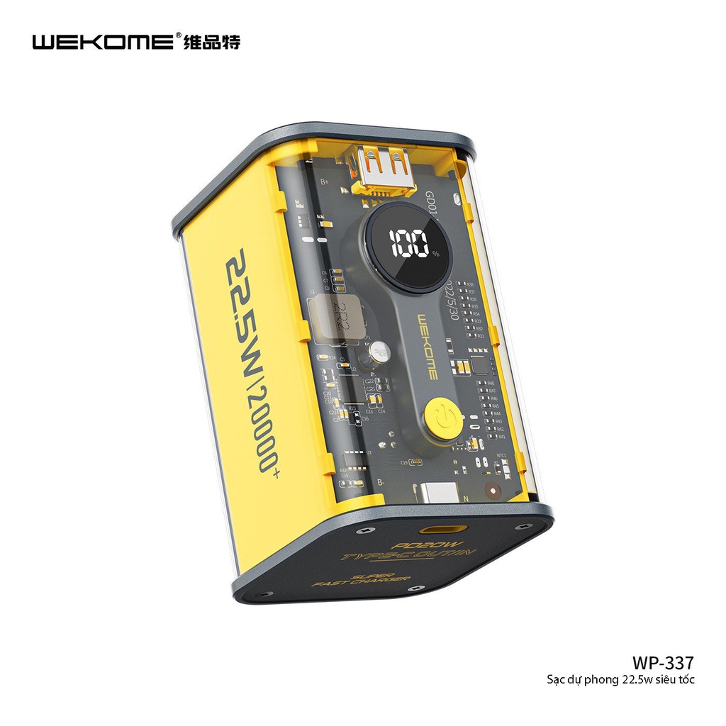 Sạc dự phòng trong suốt wekome wk337 dung lượng 20000mah sạc nhanh qc, pd 22.5w
