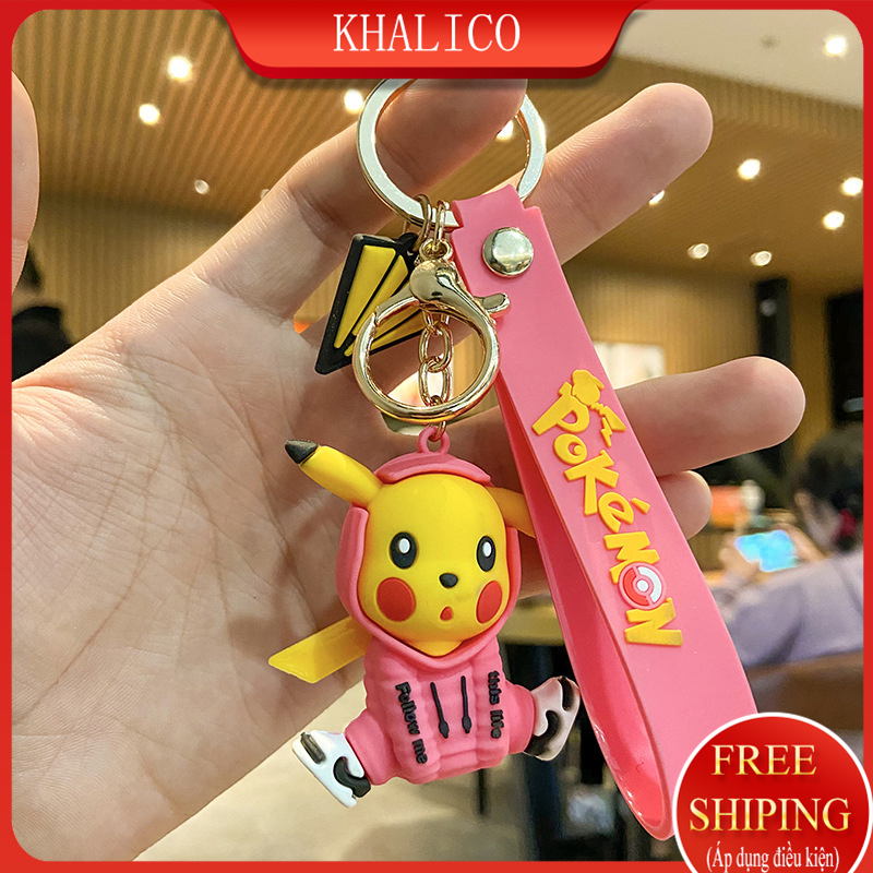 [FREESHIP] Móc khóa xe, treo cặp đi học KHALIK MK018282 - hình Pikachu Pokemon (Áo hồng dây hồng)