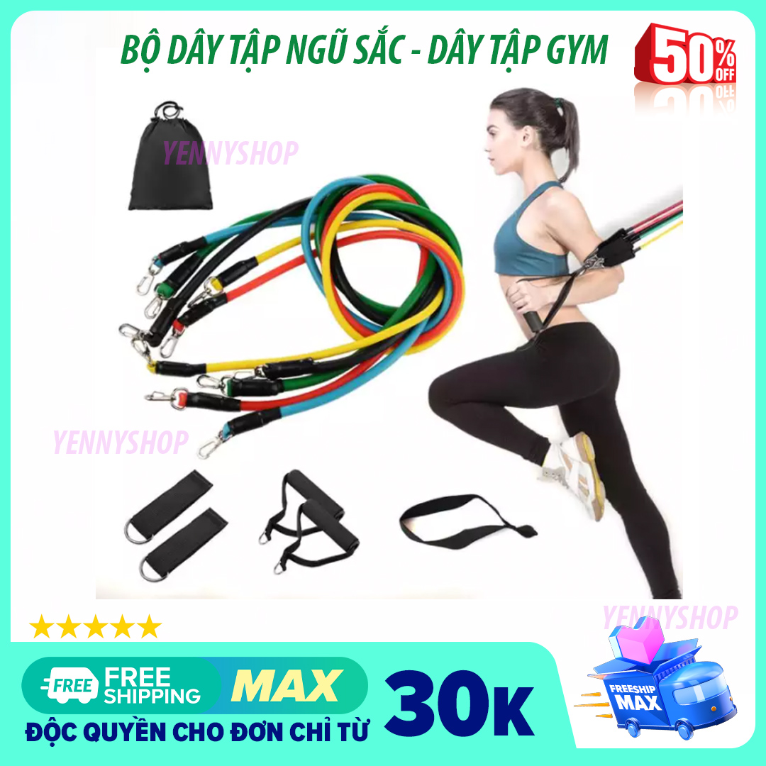 Bộ dây kéo ngũ sắc tập gym - Dây đàn hồi tập gym mua tại - Dây Tập Gym Cao Cấp, Dụng Cụ Tập Thể Lực, Cao Su Hiện Đại , Tập Thể Lực Đơn Giản Ngay Tại Nhà Tiện Lợi - YENNY