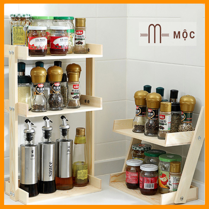 Kệ gia vị gỗ thông mộc family
