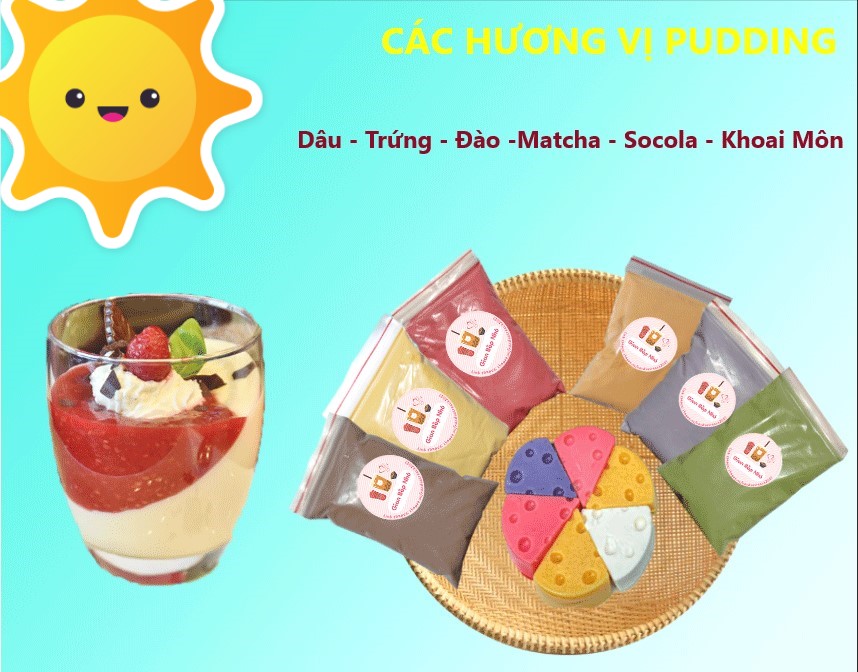 SET LÀM PUDDING 6 VỊ ( Trứng , Socola , Dâu , Khoai Môn, Matcha, Đào) - 100G/500G