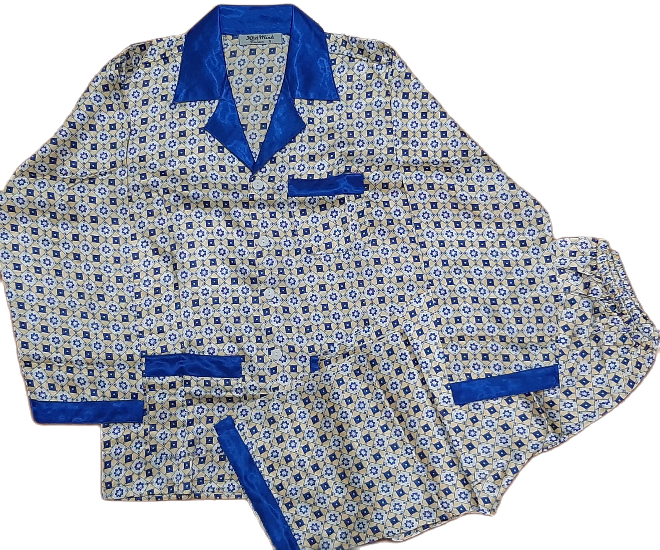 Bộ pijama,nam trung niên họa tiết dài tay, chất liệu phi bóng