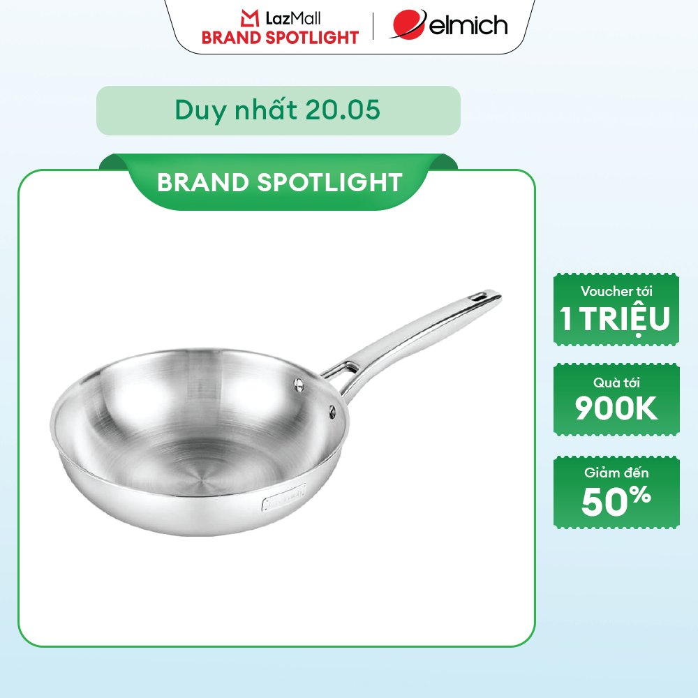 (MEGA 6.6)Chảo Inox nguyên khối Elmich Trimax EL 3846MOL/LOL size 26,28cm