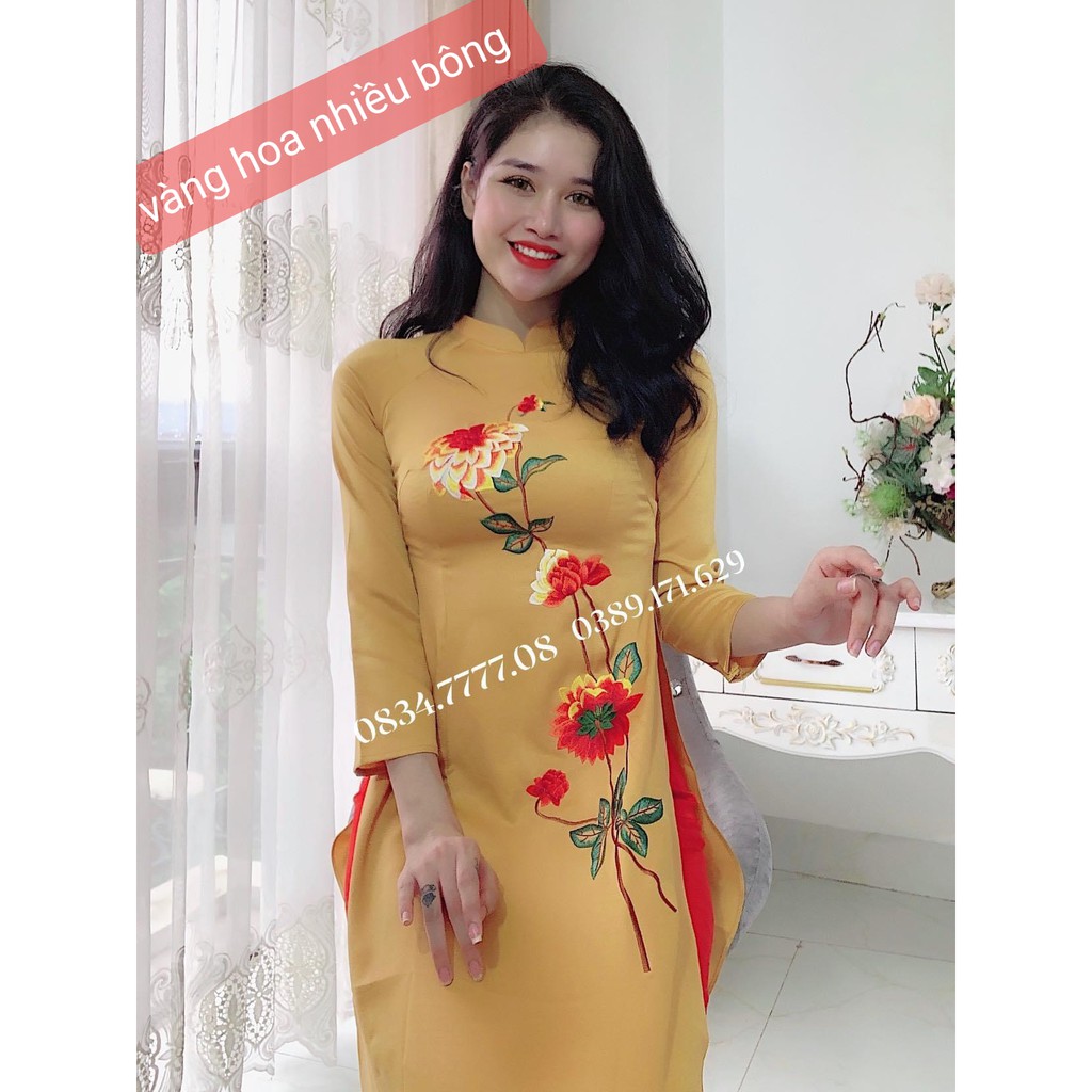 Áo Dài Truyền Thống Tây Thi Hoa Thêu Tay Màu Tự Nhiên