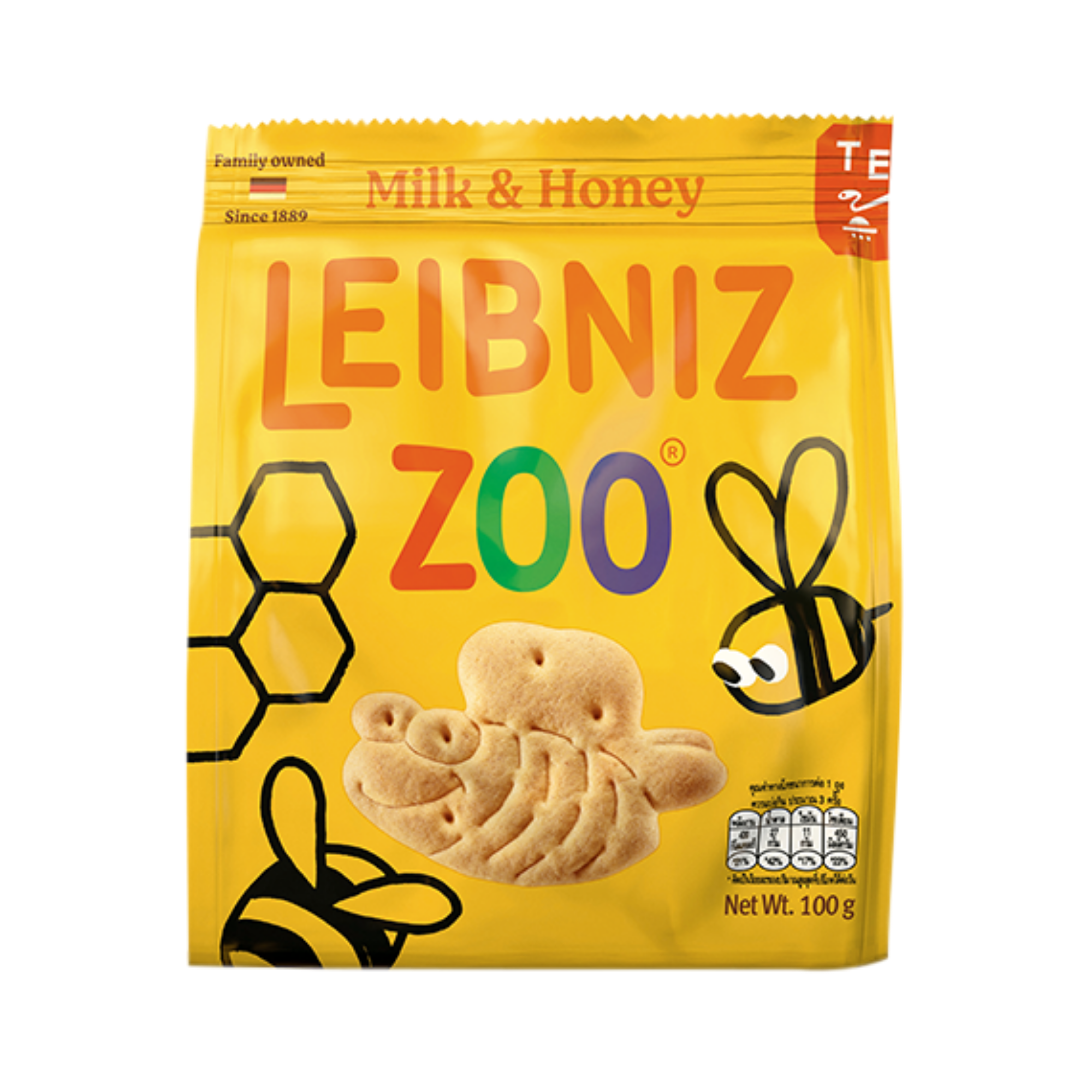 Bánh qui sữa & mật ong hình gấu & ong Leibniz Zoo 100g