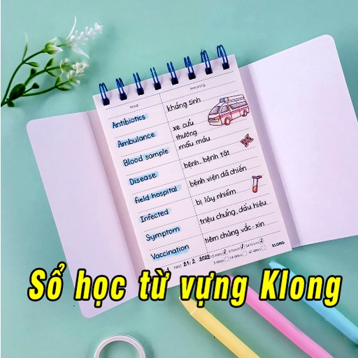 Sổ học từ vựng Klong A6 120 pages Word Study, Sổ lò xo kép học từ mới Klong